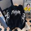 Black Metal Spike Font Thorn Cross Full of Hooded Sweater On Both Sides, Black Loose Shoulder Men and Women