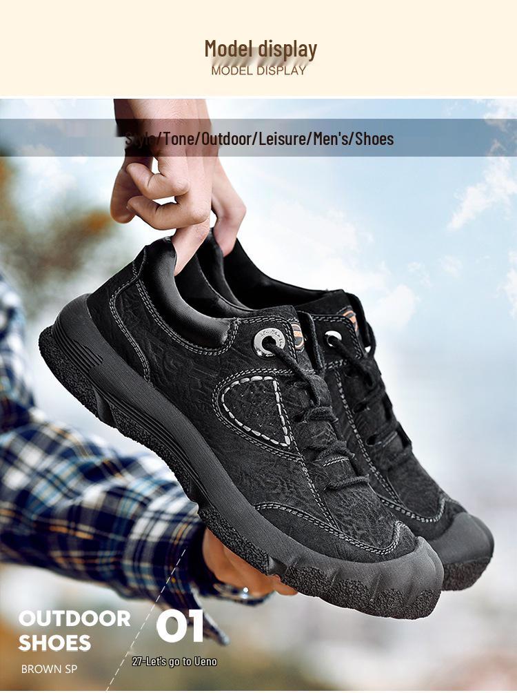 Men's Cowhide Hiking Shoes - Autumn/Winter, Soft Sole, Lace-up, Low-top, Outdoor Casual Travel Shoes