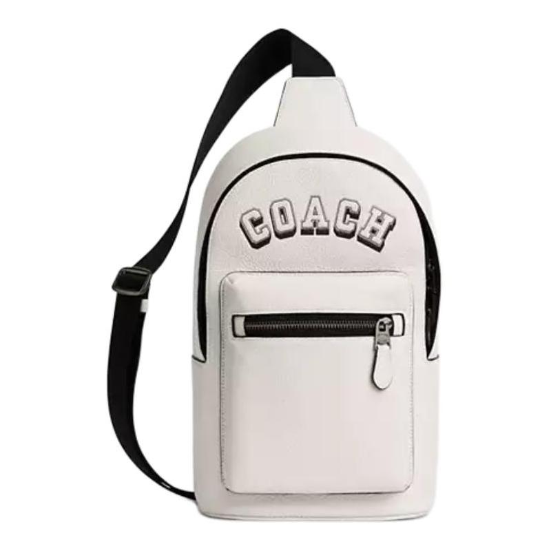 

COACH West Pack 19 Logo Zip Closure Pebbled Leather Crossbody Bag Small Men s White білий
