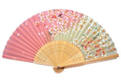 Handmade Silk Fan for 30 Dancing Cherry 121005 Asahi-O Women, 21cm, Ribs, Blossoms, Pink,