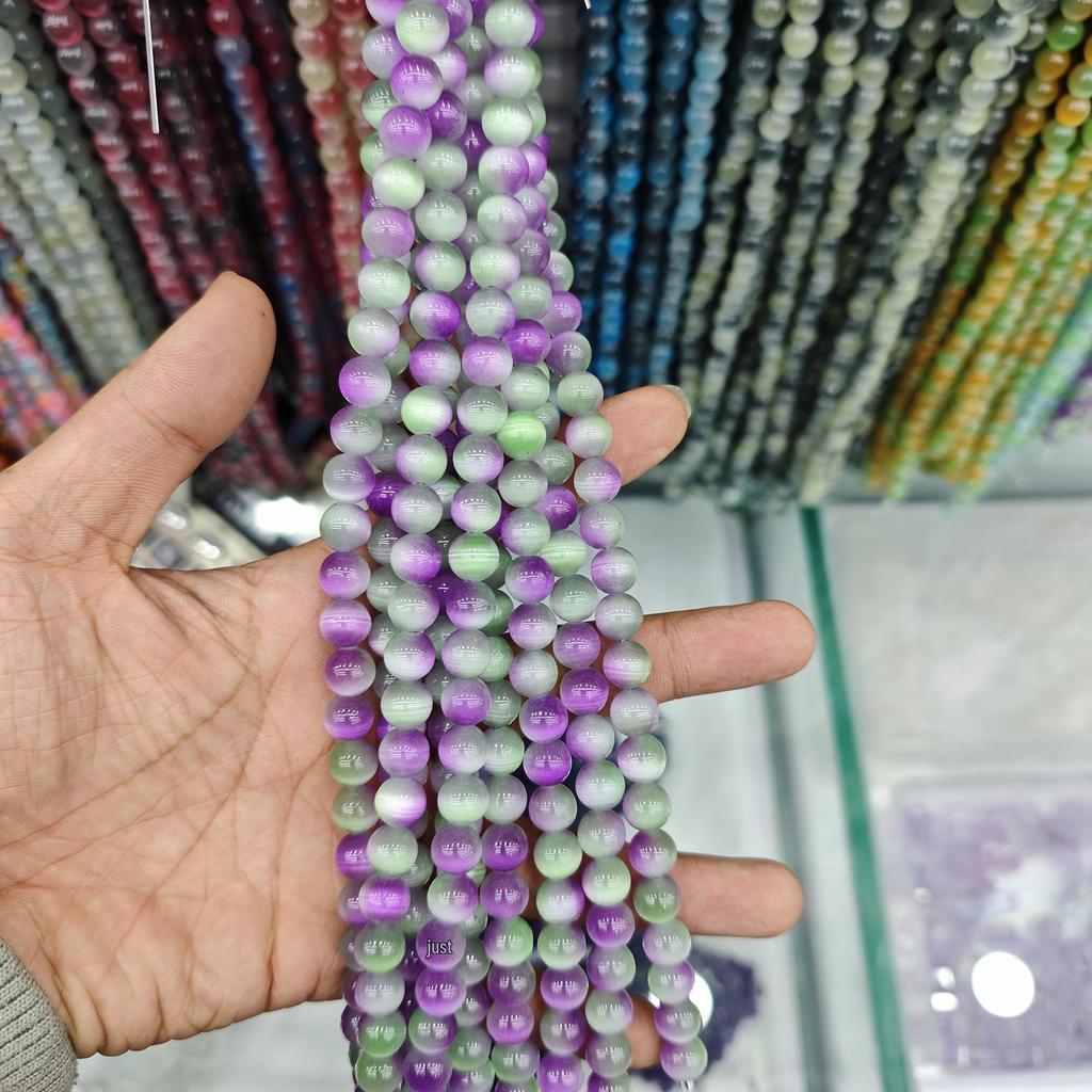 10mm Cat's Eye Stone Beads: Single, Double, Triple Color Options for DIY Jewelry Accessories.