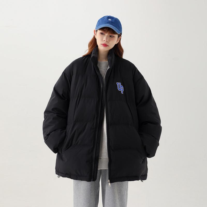 Winter fashion stand-up collar contrast cotton jacket women's short 2025 new letter loose bread jacket padded jacket thickened jacket