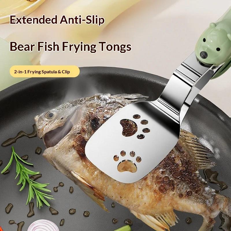 Culinary Tools Barbecue Food Flipping Spatula Tongs Clip 304 Stainless Steel Fish Turner Extendable Locking Anti-Slip Clamps