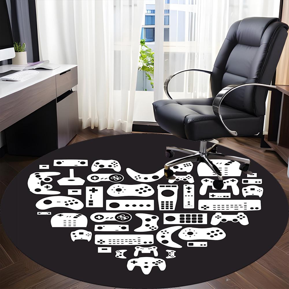 1pc Gamer Console Office Round Area Rug, Under Office Chairs Bedroom Living Room Home Decor, Room Deco