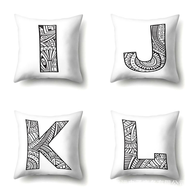 Polyester Pillow Case Pencil Drawing Geometric Decorative Print 26 English Letters Pillow Cushion Cover Simple