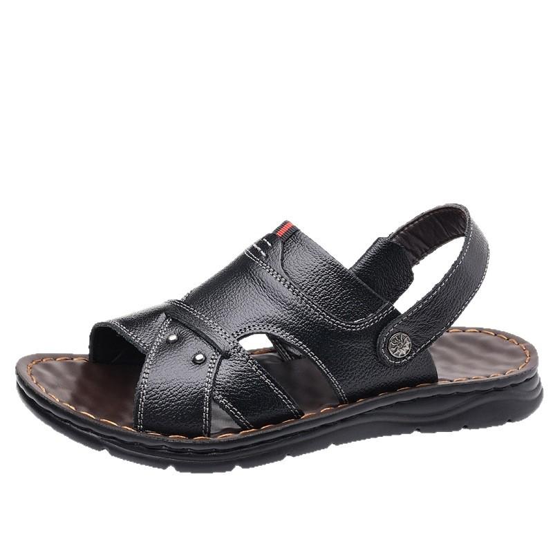 The First Layer of Cowhide Men's Sandals 2025 New Summer Non-slip Soft-soled Wear-resistant Beach Shoes Flat Shoes