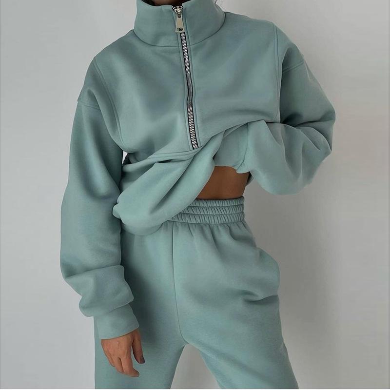 2026 Spring Women's European American Two-Piece Hoodie Fleece Casual Sports Set