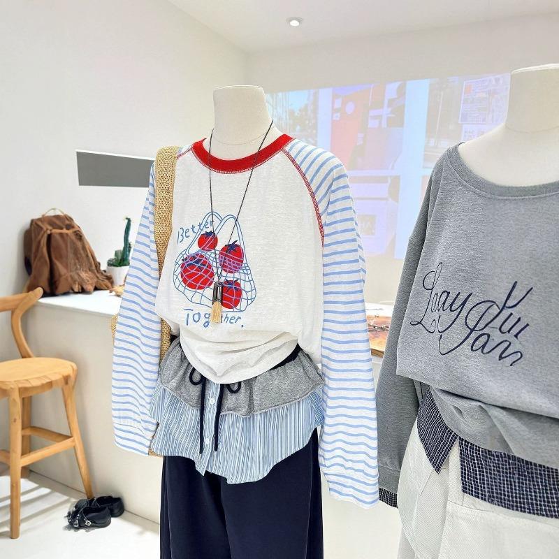 Women Plus Size Long Sleeve T Shirt Raglan Sleeve Cartoon Print Casual Spring Summer