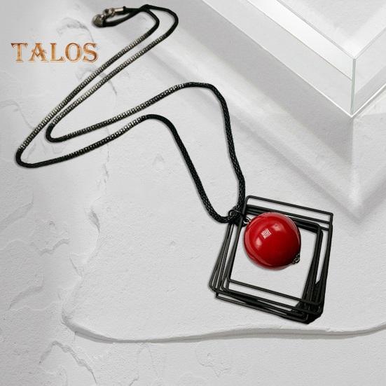 Women Sweater Chain Single-layer Alloy Red Bead Geometric Pendant Clothes Jewelry Dating Prom Party Garment Decoration Necklace