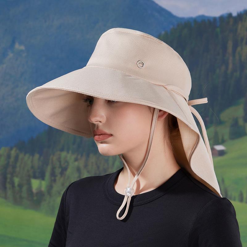 Spring and summer big eaves shawl neck protector bucket hat outdoor sun protection sun hat fashion with ponytail hole hat women