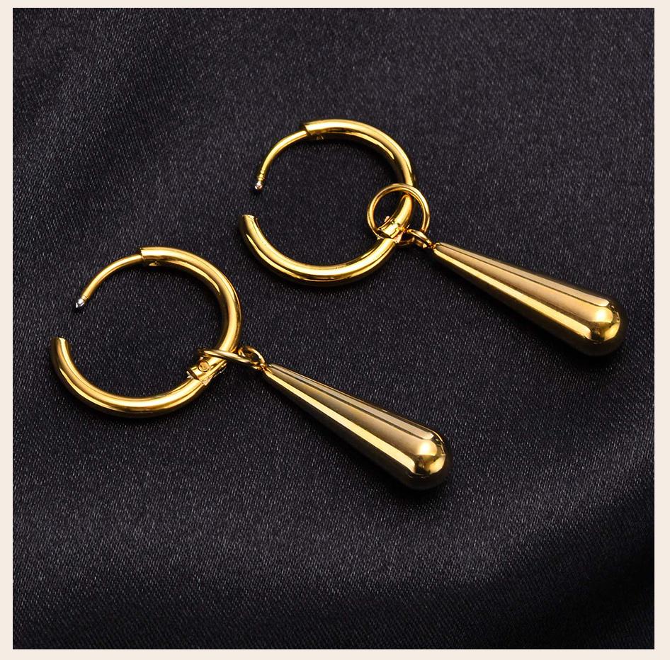 Long Water Drop Dangle Huggie Hoop Earrings for Women, Stainless Steel Teardrop Earrings Non Tarnish