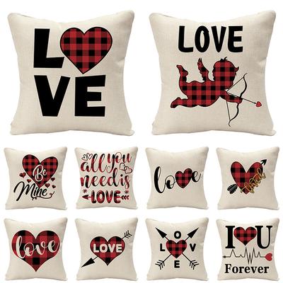 Kariertes Valentinstag-Thema Leinen Kissenbezug Zuhause Sofa Kissen Kissenbezug