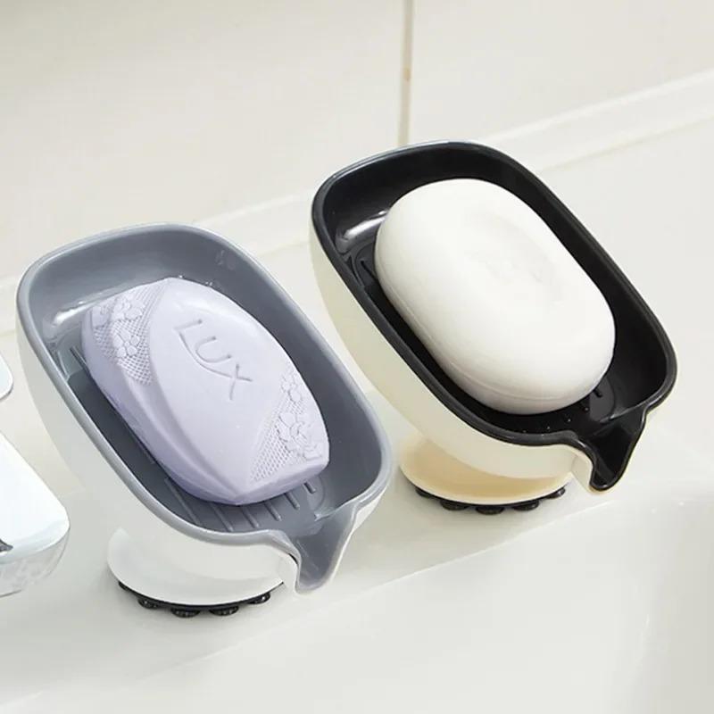 Multi Functional Suction Cup Soap Storage Rack with Drainage Holes Household Light Luxury Bathroom Soap Box Bathroom Supplies