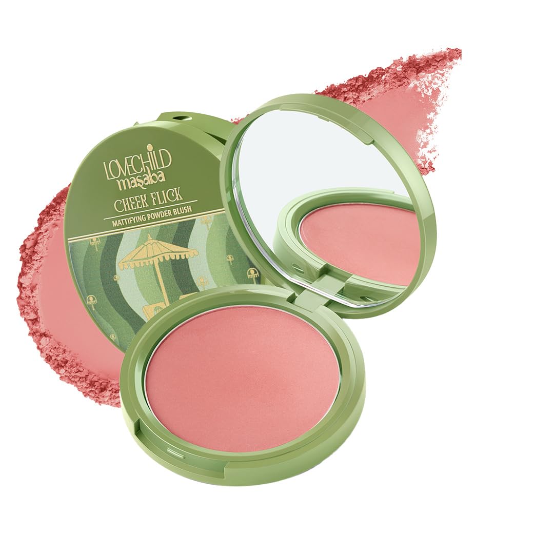 

Lovechild Masaba Cheek Flick Mattifying Powder Blush, Luxurious Buildable Coverage & Intense Pigment, Enriched with Vitamin E, 9G 9G