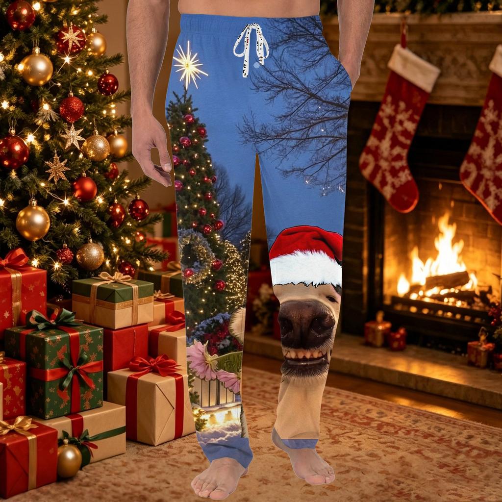 Men's Christmas Print Knit Casual Pants with Pockets, Pants