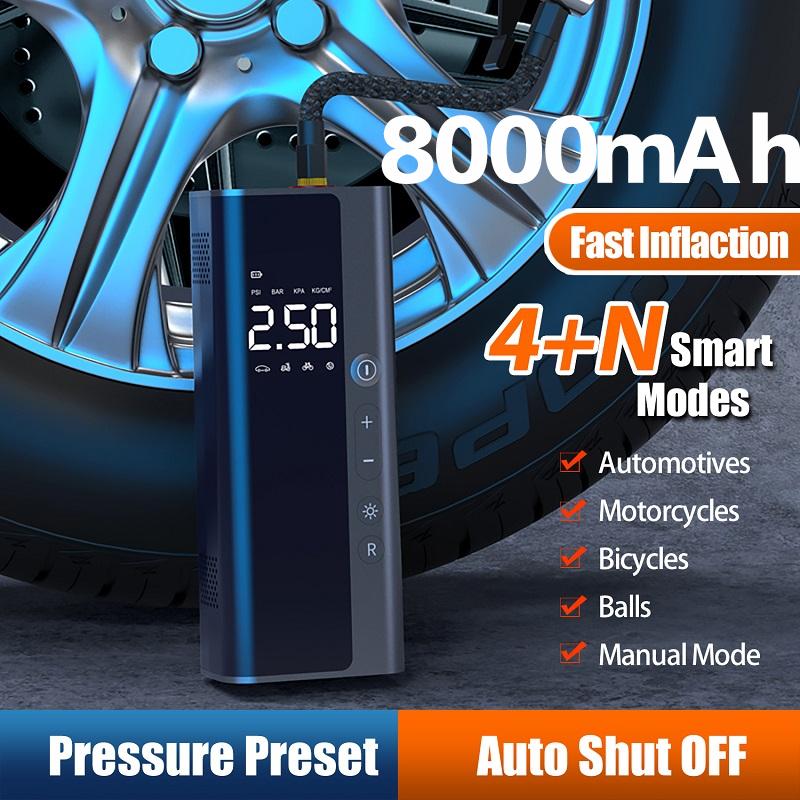 8000mAh Car Air Compressor 12V Wireless Air Pump for Motorcycles Bicycle Tire Inflator Digital Mini Auto Inflatable Air Pump