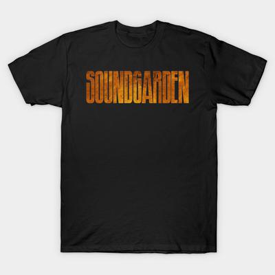 Asiatische Größe Herren Schwarzes T-Shirt mit Aufdruck Soundgarden // Vintage Used No-Cut Thermotransfer-Druck Baumwoll-T-Shirt