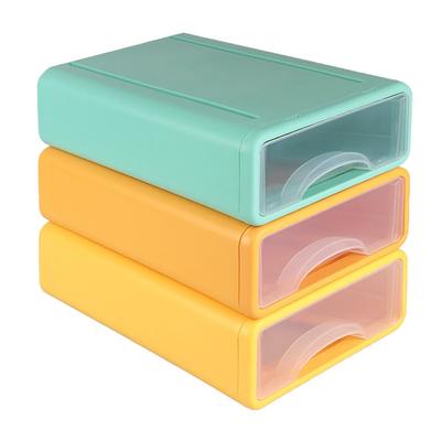 Conjunto de 3 Caixas Organizadoras Pequenas Empilháveis Tipo Gaveta para Organização de Mesa, Porta-Cartas e Material de Escritório (Colorida)