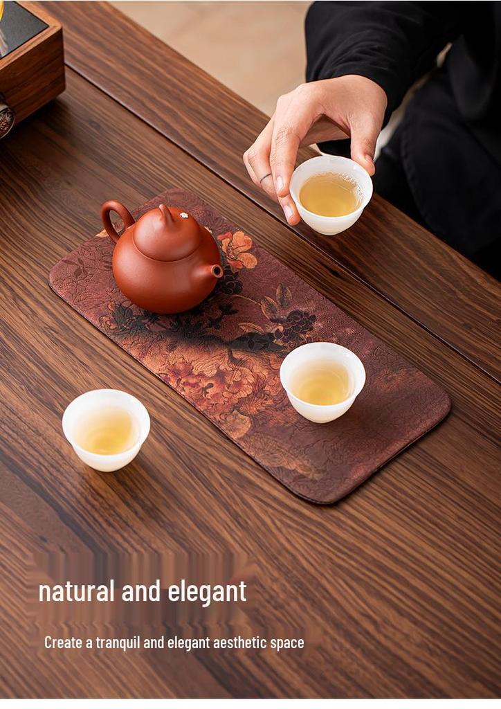 Xiangyunsha Chinese Zen Double-Sided Waterproof Tea Mat - Thickened Tablecloth for Dry Brew