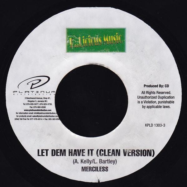

7-дюймовая пластинка MERCILESS Let Dem Have It KPLD13033 K..Licious Musi 1999 Ямайка Регги Ска Даб Б/у