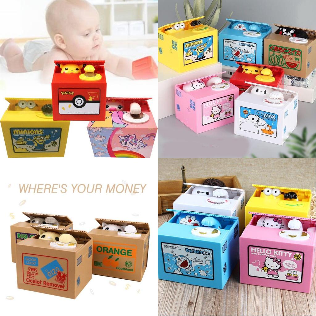 Whimsical Cartoon Style Money Thief Cat Piggy Bank Colorful Kids Savings Bank Delight