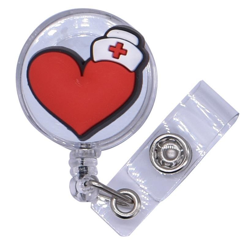Fivela retrátil médica dos desenhos animados médico enfermeira licença de trabalho cordão criativo fácil de puxar fivela certificado marca nome