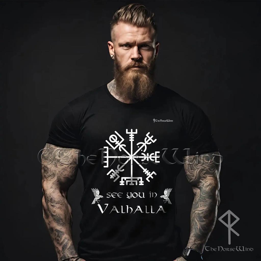 Vegvisir Viking T Shirt Norse Runes Valhalla S 5xl Vintage Casual Stylish Top For Everyday Wear Homme Versatile