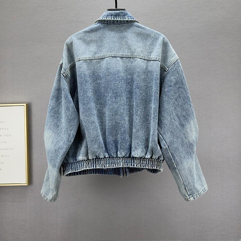 Womens Denim Jacket Rhinestone Tassel 2026 Loose Fit Vintage Distressed Zip Up Streetwear