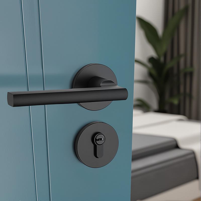 Universal Magnetic Black Bedroom Door Handle Lock - Silent, Solid Wood Design
