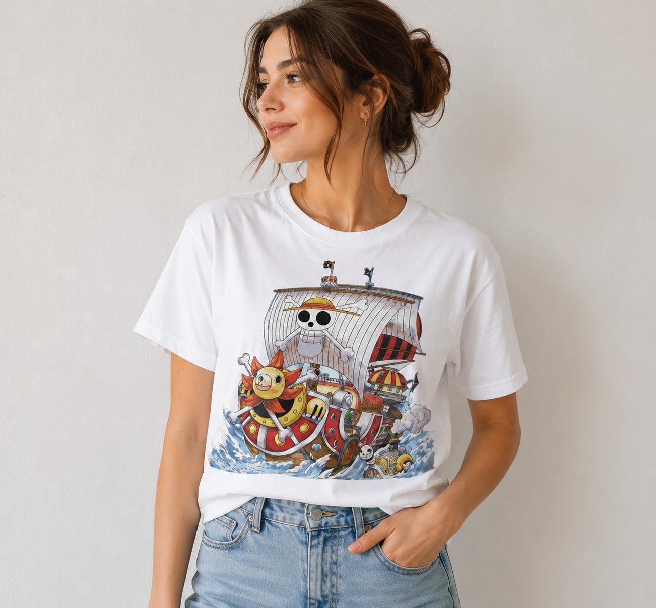 Pirate Adventure Anime Ship T-Shirt Skull Flag Ocean Crew Graphic Tee XL