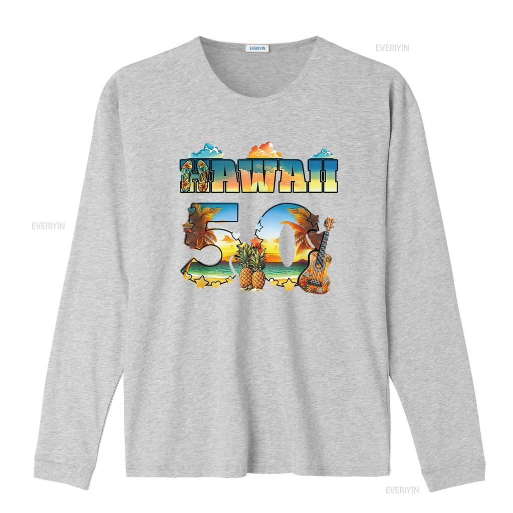 Hawaii 50. Bundesstaat Hawaiianischer Strand Hibiskus 50 Maui Damen Sommer T-Shirt Lässig und Bequem vintage gewaschen Atmungsaktiv