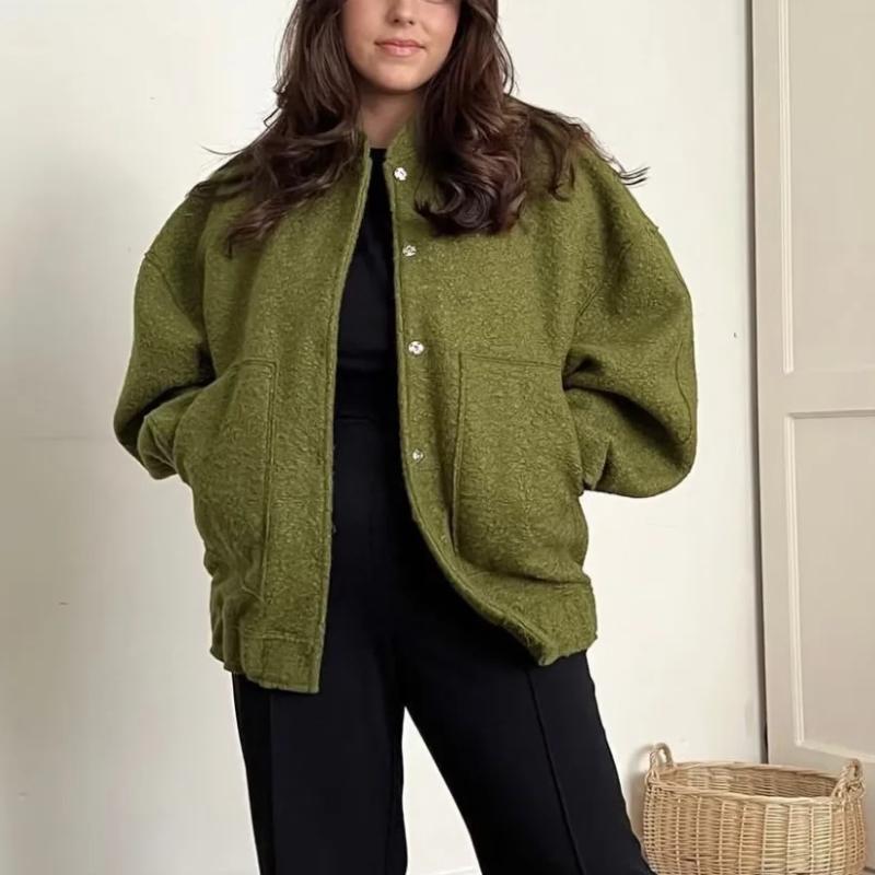 Женская новая свободная универсальная куртка-бомбер с карманами и декоративными скрытыми — фото 8