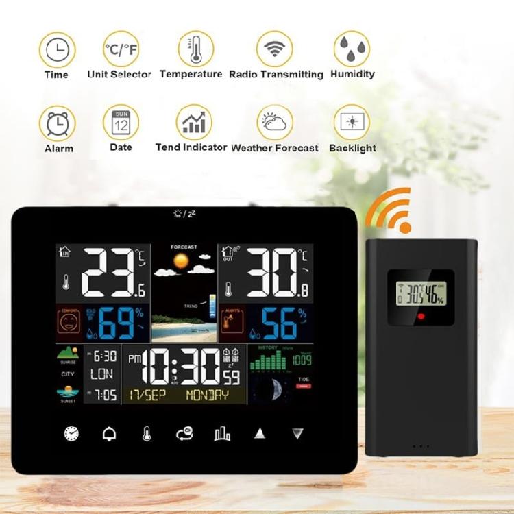 Weather Forecast Station Moon Phase Tides Tracking Wireless Sensor Color Display Temperature Humidity Monitor Alarm Clock