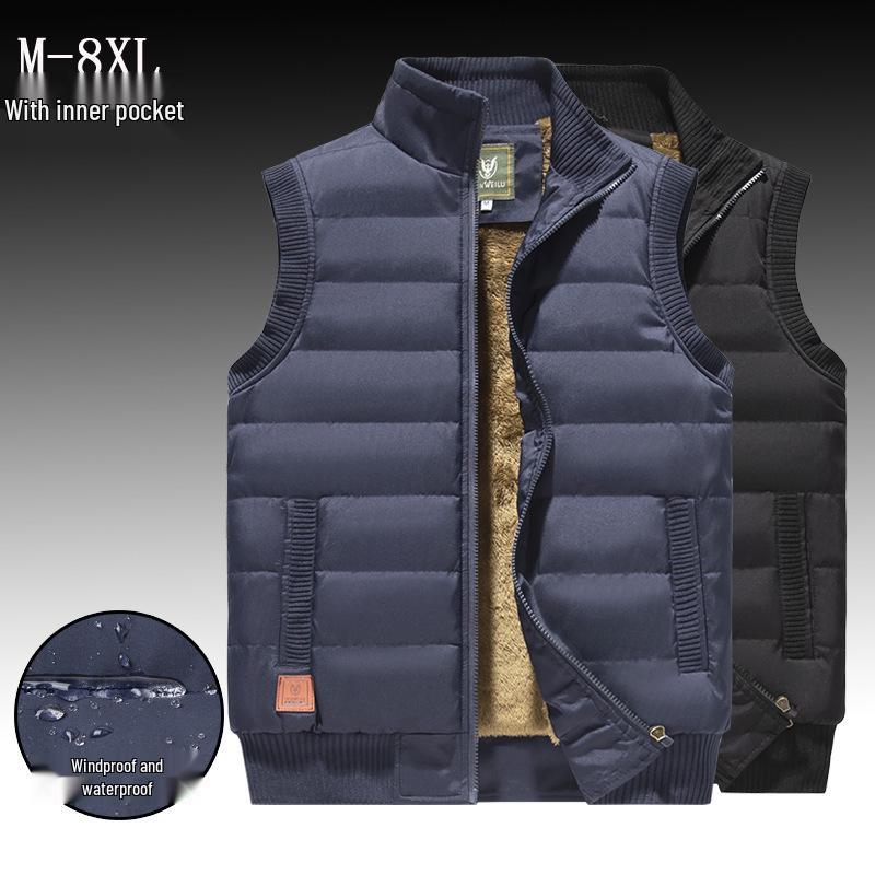 Men's Fleece-Lined Windproof Waterproof Plus Size Stand-Up Collar Sleeveless Jacket for Middle-Aged and Elderly Warm Heart Protection