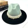 Women's New Fashion Pearl Accessories Woolen Top Hat Color Matching Jazz Hat European and American Style Men's Outdoor Sun Hat