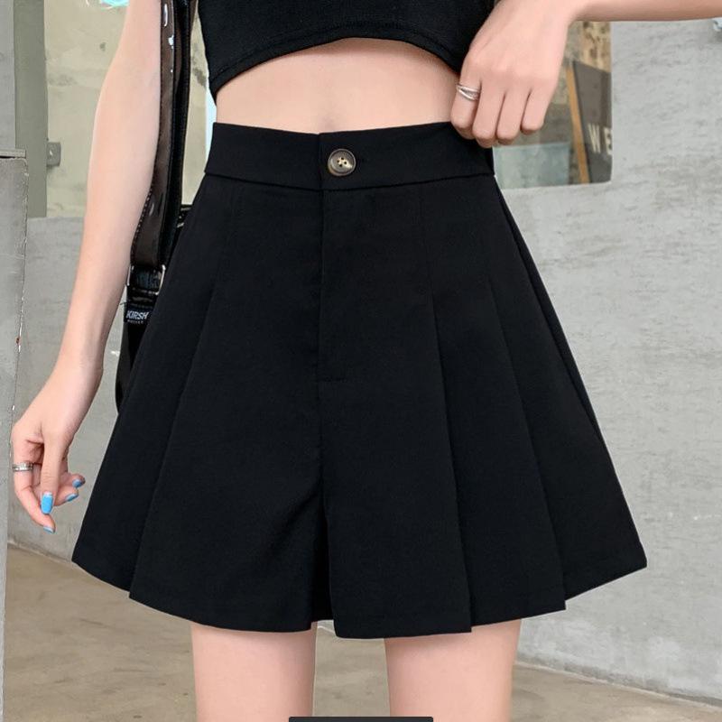 

2026 Plus Size High Waist Wide Leg Pleated Shorts for Women - Black Casual A-Line Hot Pants 5XL: 170-190 jin чорний