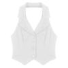 Womens Regular Fitted Dressy Waistcoat Sleeveless Halter V-Neck Button Front Crop Blazer Suit Vest