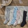 1 Pair Children Socks High School Long Tube Solid Color Stockings Princess Style Bow Decor Calf Socks Spring Autumn Wear
