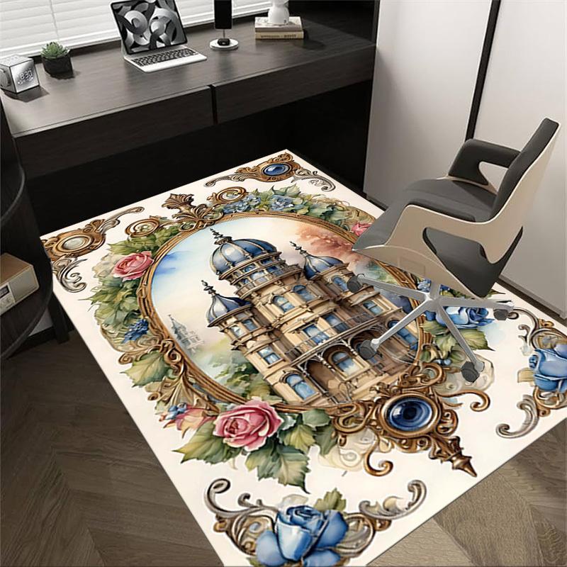 

1PC castle roses Non-Slip Floor Carpet Compatible for Office&Living Room&Bedroom&Dining room - Flat - Weave Machine-S0401 60cm by 90cm