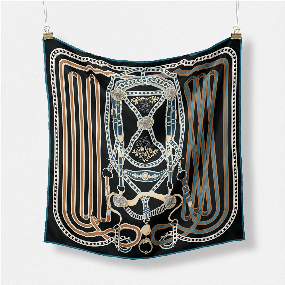 

53cm Horse Rope Print Fashion Brand Square Scarf 2024 Design Silk Women Scarf Bandana Luxury Headband Hijab Neckerchief