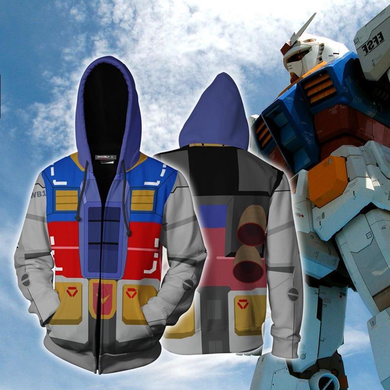 3D Printed Anime Hoodie with Mobile Suit Design - Japanese Anime Zipper Jacket