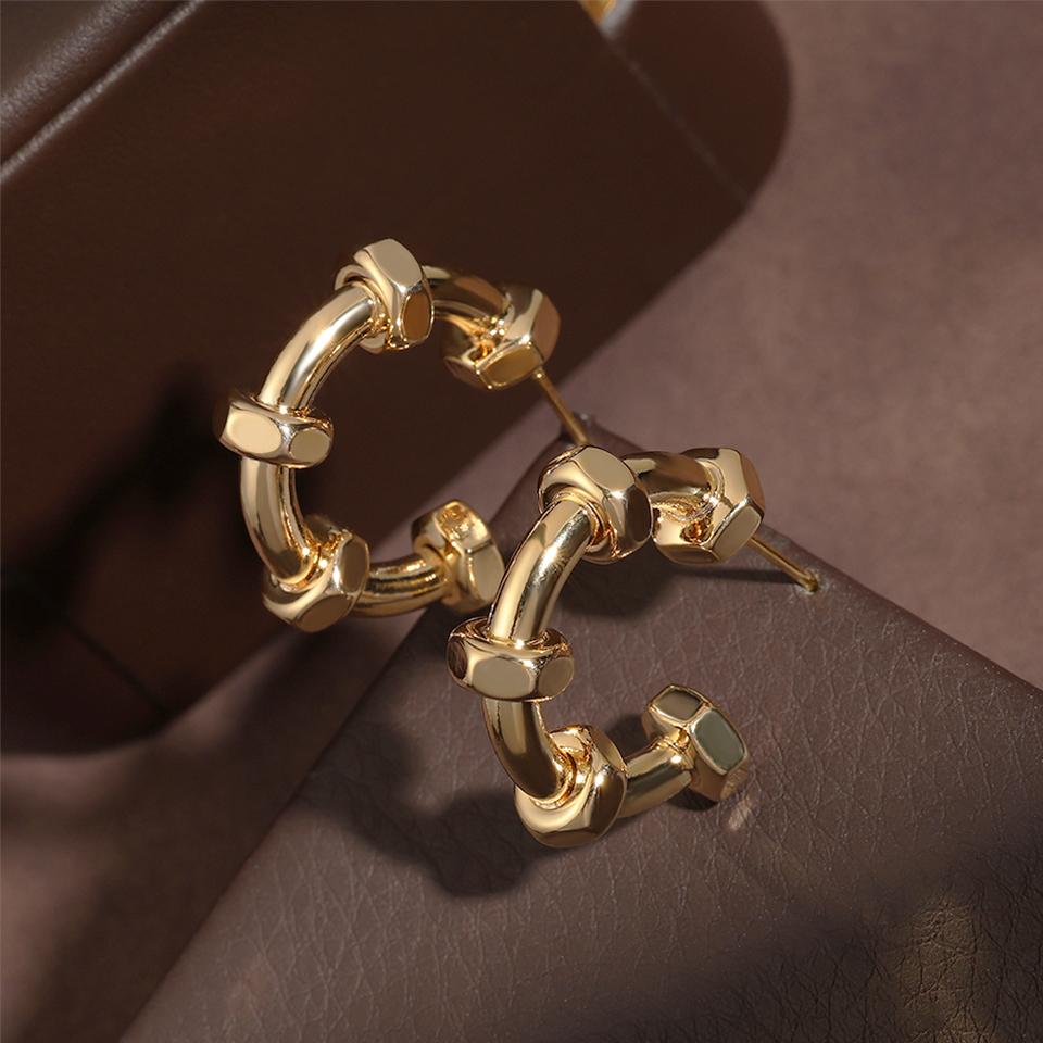 ZAKOL Personalized Nail Shape CC Earrings for Women New Fashion Punk Stainless Steel Hoop Earring Zircon Gift