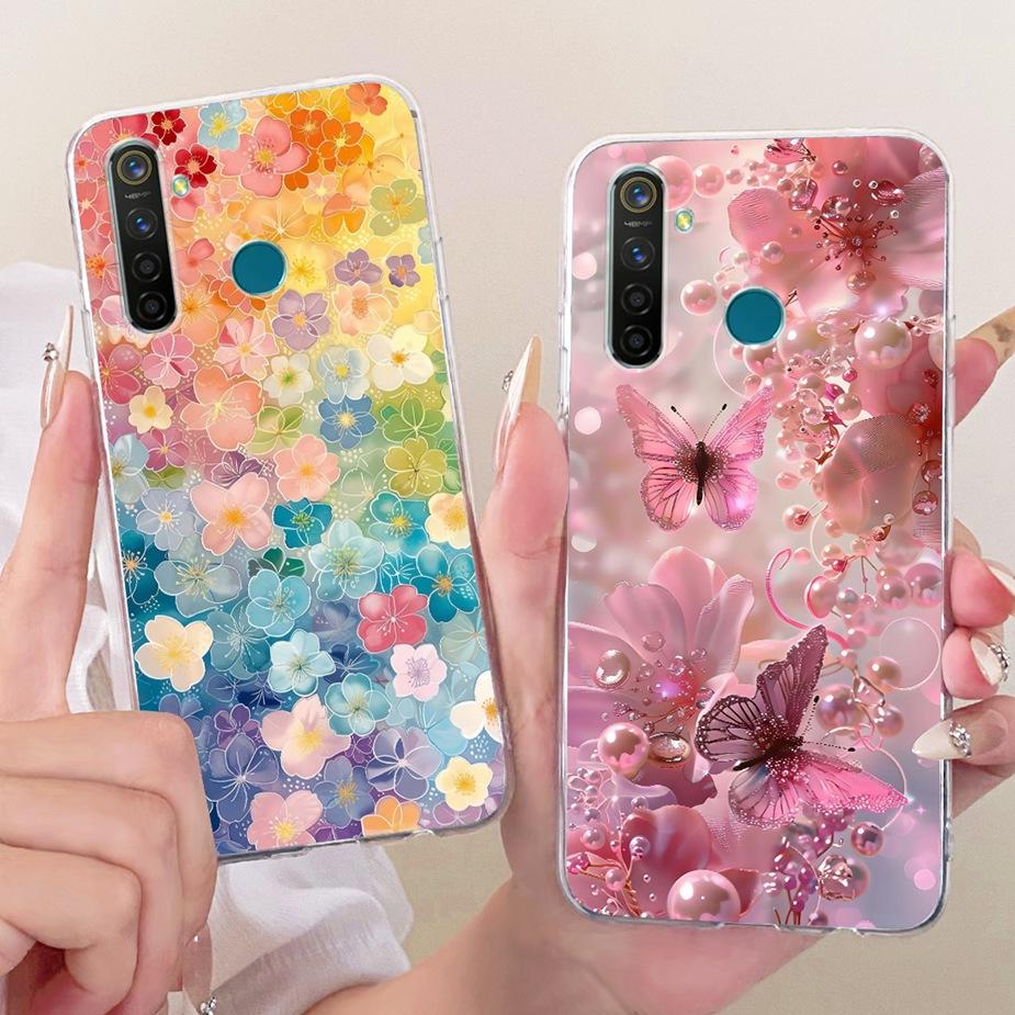 For Realme 5 5i 5S Realme5 Pro Luxury Bow Flowers Painted Cover Soft Silicone Phone Case For Realme 5 Pro 5i 5S Back Cover Coque