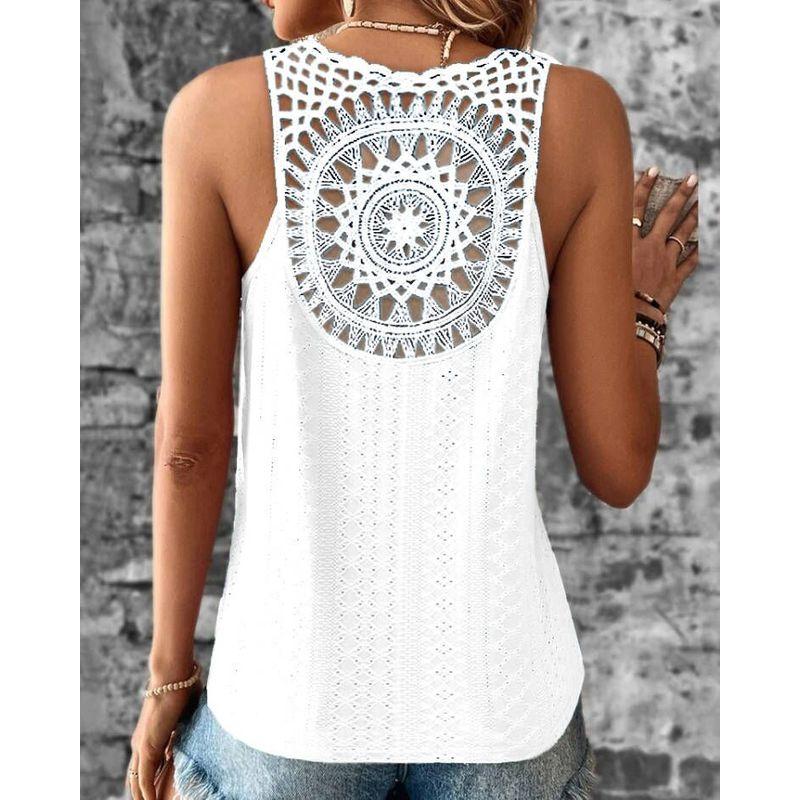 

Sweet Solid Color Fashion Style Summer New Arrival V-neck Back Cut Out White Sleeveless T-shirt Fashion Bottoming Shirt Easiest for Match Women White S