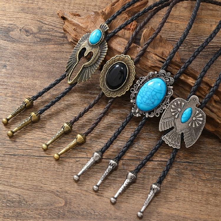 Men Bolo Tie Metal Eagle Bird Stone Cowboy Hat Western Necklace Costume Accessory