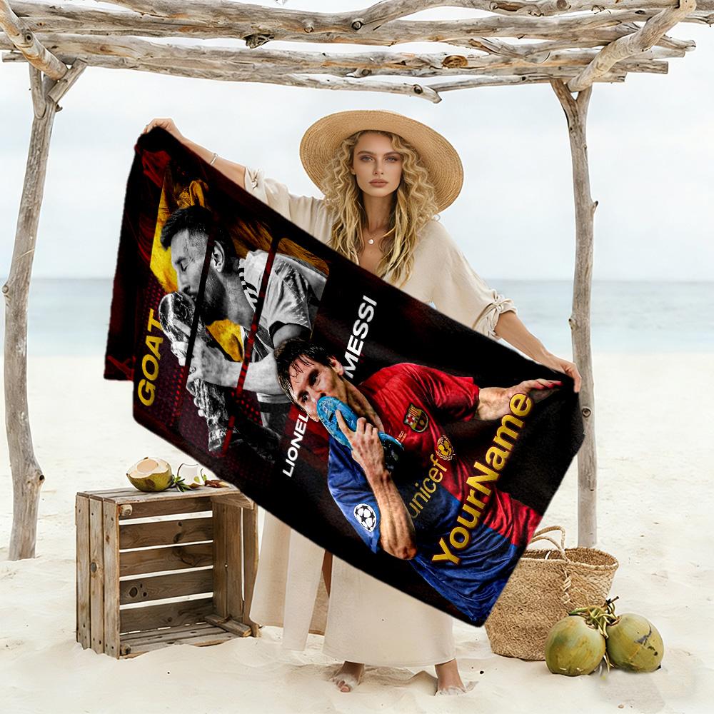 Messi Customized Name Beach Towel Super Soft & Absorbent Perfect for Traveling Yoga Camping and Swimming