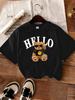 Cute Bear Says Hello Printed TShirts Women Casual Soft Short Sleeve Tops Loose ONeck T Shirts Summer Comfortable Woman Clothes