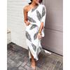 Women's Fashion Summer Spring Colour Block Print Short Sleeve Oblique Collar High Waist Casual Dresses