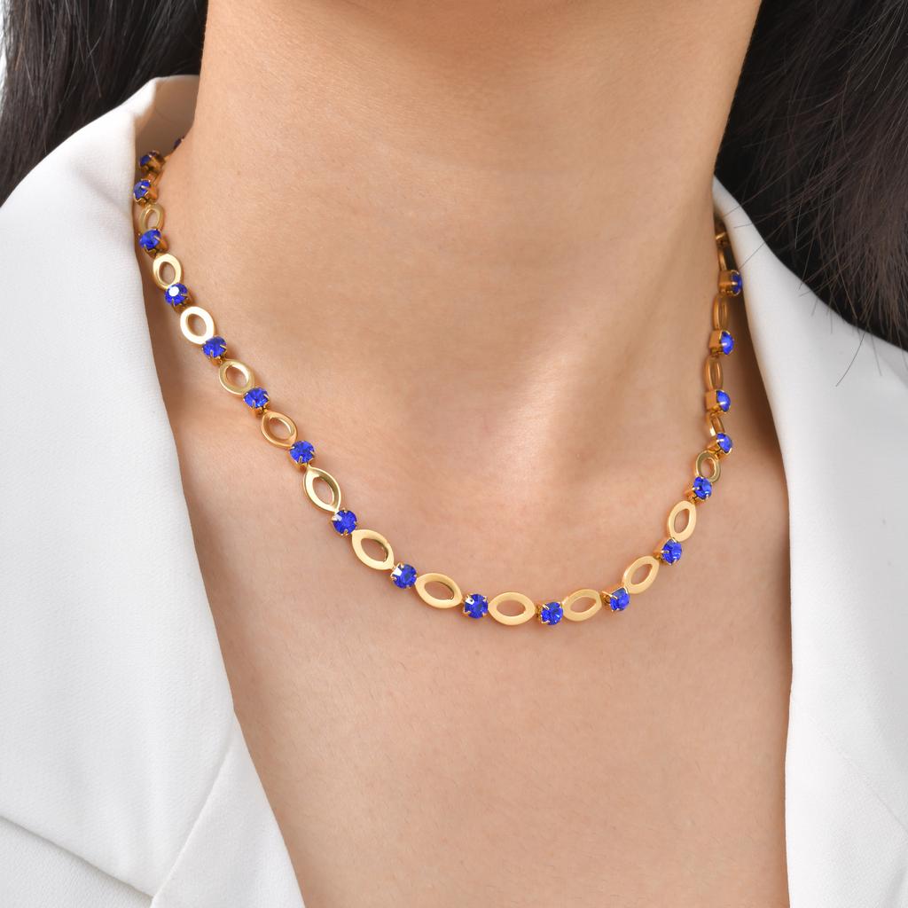 Luxurious Cubic Zircon Charm Necklace for Women,Stainless Steel Hollow Oval Handmade Chain Necklaces,Dainty Jewelry Gift