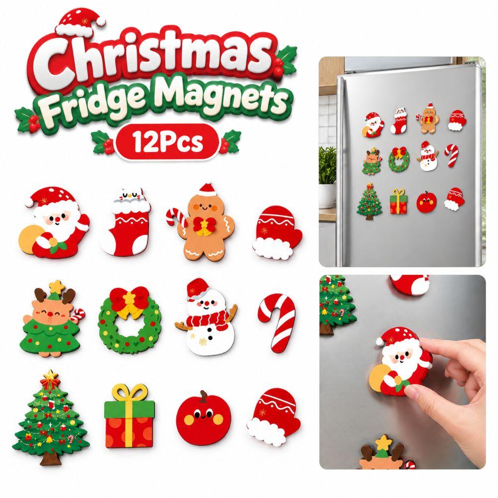 12Pcs Christmas Tree Magnetic Stickers Santa Claus Refrigerator Magnets  Holiday Gifts